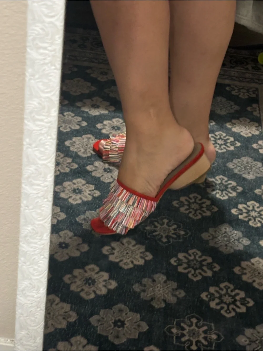 Donald J. Pliner Red/Orange  Multi-Color Fringe Slide Mules